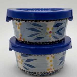 VTG Temptations By Tara Old World Blue 2”x4” Storage Containers & Lids Lot Of 2‎